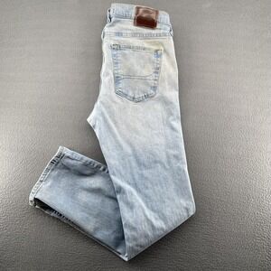 Hollister Epic Flex Jeans Mens 34x34 Light Wash Blue Straight Stretch Denim